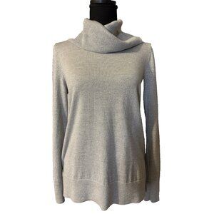 Talbots Sweater M Medium Silver Shimmer Merino Wool Turtleneck Long Sleeve